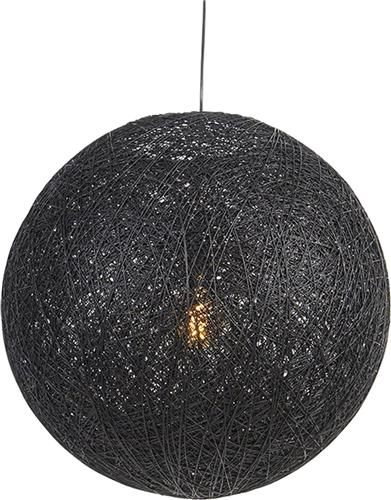 QAZQA corda - Landelijke Hanglamp - 1 lichts - Ø 60 cm - Zwart - Woonkamer | Slaapkamer