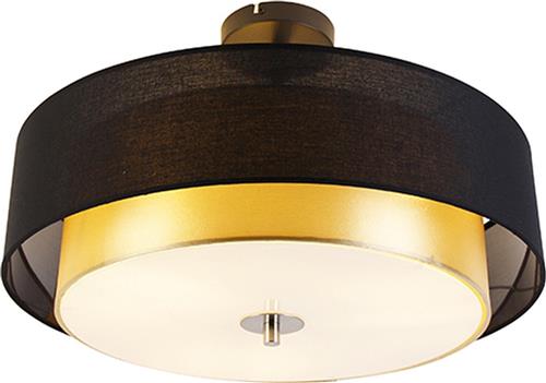 QAZQA drum-neutron - Moderne Plafondlamp - 3 lichts - Ø 500 mm - Zwart Goud - Woonkamer | Slaapkamer | Keuken