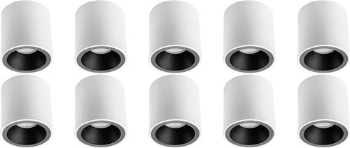 Opbouwspot 10 Pack - Pragmi Cliron Pro - GU10 Fitting - Opbouw Rond - Mat Wit/Zwart - Aluminium - Verdiept - Ø90mm