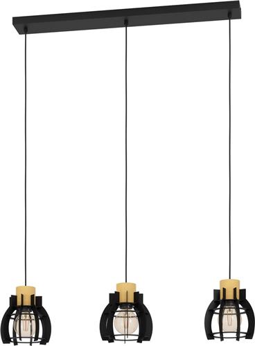 EGLO Stillington 1 Hanglamp - E27 - 88 cm - Zwart/Bruin - Hout/Staal