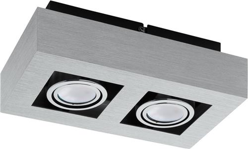 EGLO Loke 1 - Opbouwlamp - 2 Lichts - Aluminium-Geborsteld, Chroom, Zwart