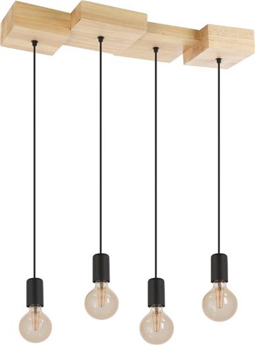 EGLO Halkin Hanglamp - E27 - 72 cm - Bruin/Zwart - Hout