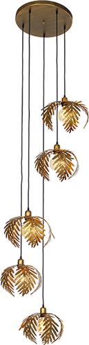 QAZQA botanica - Landelijke Hanglamp voor boven de eettafel | in eetkamer - 5 lichts - Ø 70 cm - Goud/messing - Woonkamer | Slaapkamer | Keuken