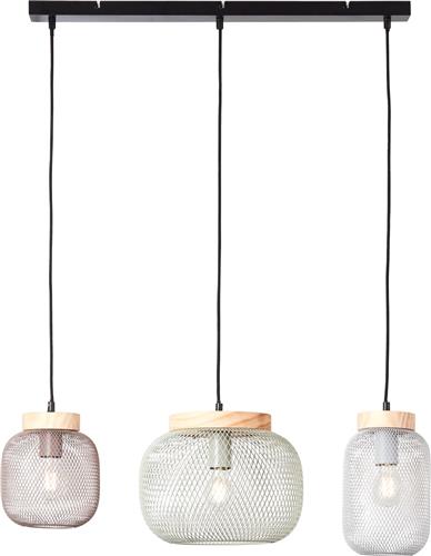 Brilliant Giada hanglamp 3-vlammig veelkleurig/hout metaal/hout 3x A60, E27, 40 W, geschikt voor normale lamp (niet inbegrepen)