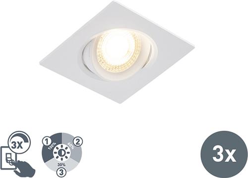 QAZQA miu - Moderne Dimbare LED Inbouwspot met Dimmer - 3 stuks - L 92 mm - Wit - Woonkamer | Slaapkamer | Keuken