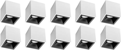 Opbouwspot 10 Pack - Pragmi Cliron Pro - GU10 Fitting - Opbouw Vierkant - Mat Wit/Zwart - Aluminium - Verdiept - Ø90mm