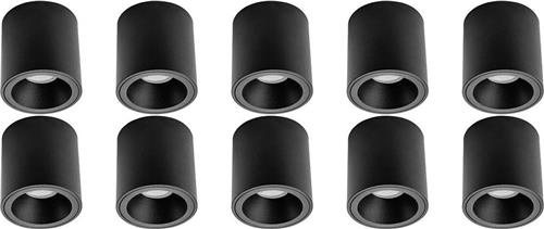 Opbouwspot 10 Pack - Pragmi Cliron Pro - GU10 Fitting - Opbouw Rond - Mat Zwart - Aluminium - Verdiept - Ø90mm