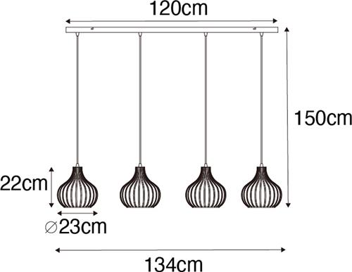 QAZQA saffira - Moderne Hanglamp eettafel voor boven de eettafel | in eetkamer - 4 lichts - L 1340 mm - Bruin - Woonkamer | Slaapkamer | Keuken