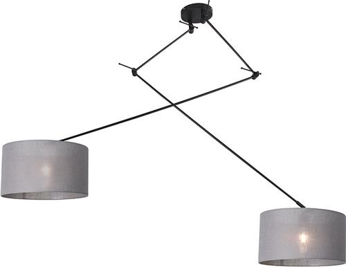 QAZQA Hanglamp zwart met kap 35 cm grijs verstelbaar 2-lichts - Blitz