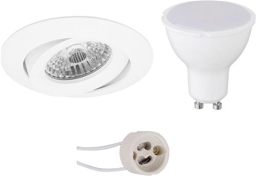 LED Spot Set - Pragmi Uranio Pro - GU10 Fitting - Inbouw Rond - Mat Wit - 4W - Helder/Koud Wit 6400K - Kantelbaar - Ø82mm