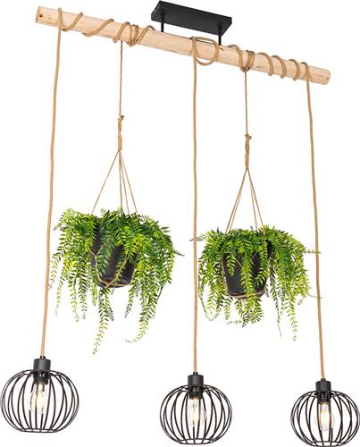 QAZQA yura - Landelijke Hanglamp eettafel voor boven de eettafel | in eetkamer - 3 lichts - L 100 cm - Naturel - Woonkamer | Slaapkamer | Keuken