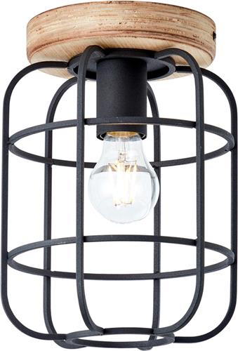 Brilliant Gwen - Plafondlamp - E27 max 1x40W - Zwart/Hout