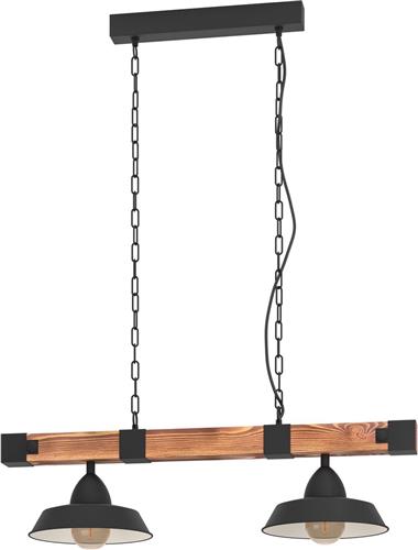 EGLO Oldbury Hanglamp - E27 - 86 cm - Zwart/Bruin/Landelijk - FSC Hout