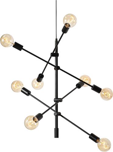 QAZQA sydney - Industriele Hanglamp voor boven de eettafel | in eetkamer - 8 lichts - Ø 73 cm - Zwart - Industrieel - Woonkamer | Slaapkamer | Keuken