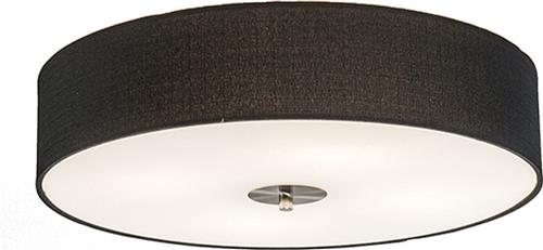 QAZQA drum jute - Moderne Plafondlamp met kap - 4 lichts - Ø 500 mm - Zwart - Woonkamer | Slaapkamer | Keuken