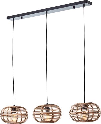 Brilliant Woodball - Hanglamp - Balk - E27 max 3x60W - Zwart/Rotan