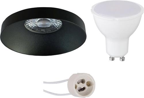 LED Spot Set - Pragmi Vrito Pro - GU10 Fitting - Inbouw Rond - Mat Zwart - 4W - Helder/Koud Wit 6400K - Ø82mm