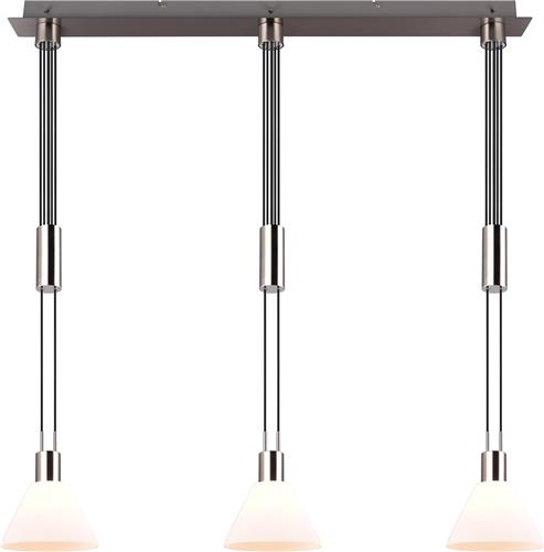 LED Hanglamp - Trion Stey - E27 Fitting - 3-lichts - Rond - Mat Nikkel - Metaal - Glas