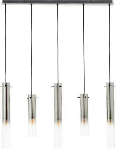 Brilliant Lamp Glasini hanglamp 5 lampen mat zwart/gerookt glas metaal/zwart glas 5x C35, E14, 25 W