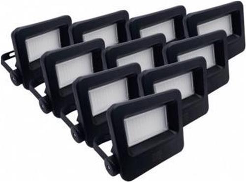 LED-buitenschijnwerpers 30W IP65 ZWART (10 stuks) - Wit licht - Aluminium - Zwart - Wit Neutre 4000K - 5500K - SILUMEN