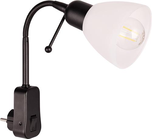 Stopcontact Lamp met Schakelaar - Torna Likapa - Rond - Mat Zwart - Metaal - E14 - Stekkerlamp - Stekkerspot