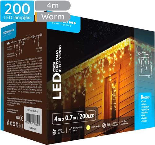 Modee IJspegel Verlichting Buiten 4 Meter - Kerstverlichting voor Buiten en Binnen - Verlengbaar - 70cm Hoog - 200 LED Lampjes - 8 Lichtstanden - IP44 - 2700K - Warm Wit Licht - Per stuk