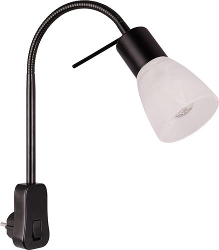 Stekkerlamp met Schakelaar - Torna Fukara - E14 Fitting - 4.9W - Warm Wit 3000K - Mat Zwart - Metaal