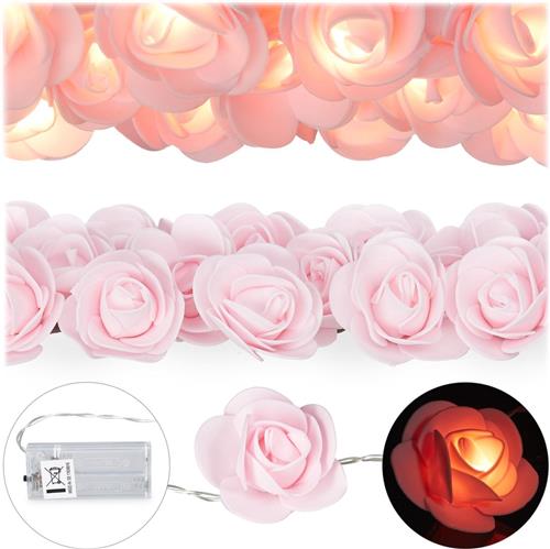 Relaxdays rozen lichtketting - 20 leds - op batterijen - warmwit - roze