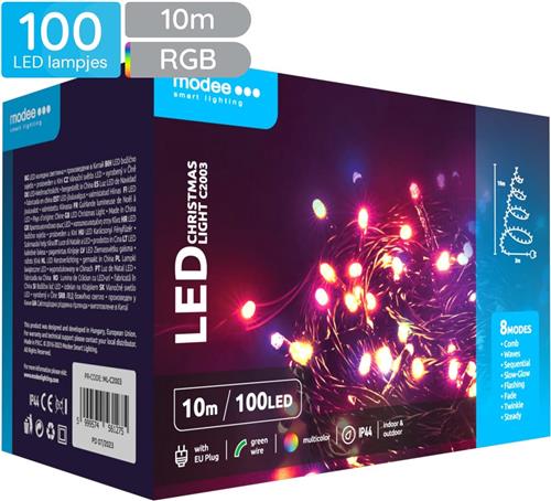 Modee Lichtsnoer Kerst 10 Meter - Kerstverlichting voor Buiten en Binnen - 100 LED Lampjes 8 Lichtstanden - IP44 - Gekleurd Licht RGB - Per stuk