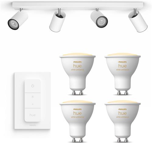 Philips Hue Kosipo Opbouwspot (Wit) - Warm tot Koelwit Licht - Incl. Hue Dimmer Switch - Plafondspot met 4 Lichtpunten - GU10 - Hue White Ambiance