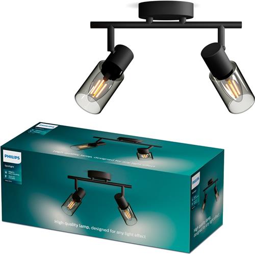 Philips Palms Spot - Plafondspot met twee lichtpunten - Met gerookt glas - Kleine fitting E14