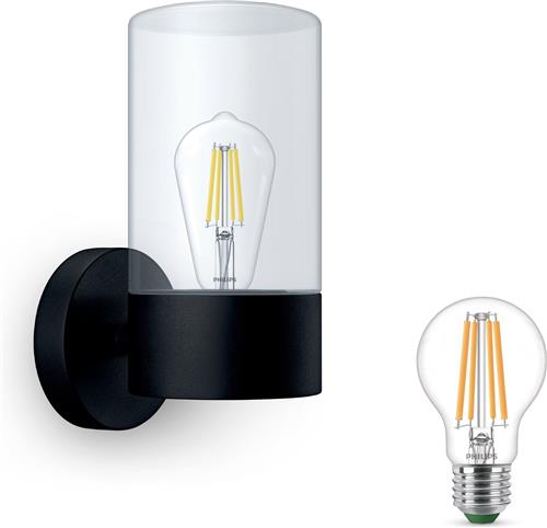 Philips Flareon Wandlamp voor Buiten Opwaarts (Zwart) - Buitenlamp - E27 - Warmwit Licht - Niet Dimbaar