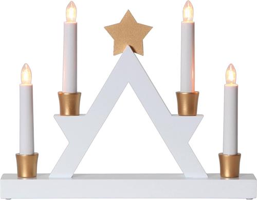 STAR Trading Julle Kerst Kaarsenstandaard - Kerstverlichting - E10 - hout/wit/goud