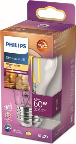 Philips LED Lamp Transparant 60W E27 Dimbaar Warm Wit Licht