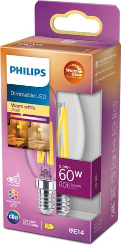 Philips LED-lamp - E14 Kaars - 5.9 W - Warmwit - (Ø x l) 35 mm x 97 mm - 1 stuk(s)