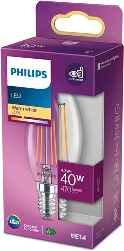 Philips LED Kaars Transparant 40W E14 Warm Wit Licht