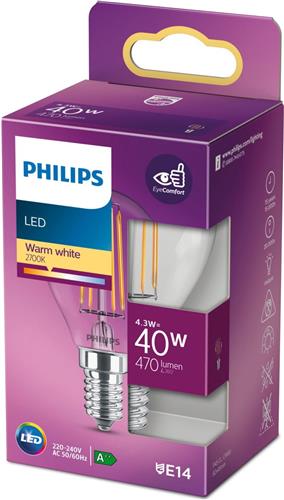 Philips LED Kogellamp Transparant - 40 W - E14 - warmwit licht