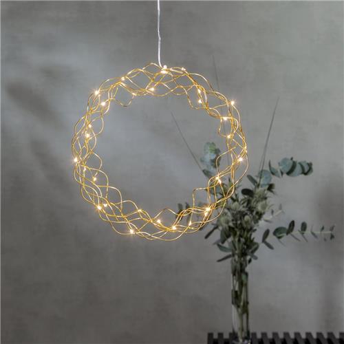 Bronzen kerstkrans / deurkrans met 30 LED lampjes - 30cm