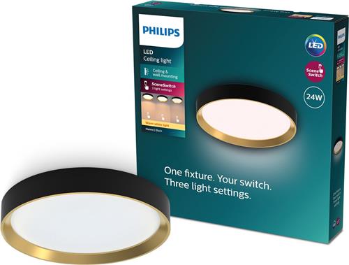 Philips Hanno plafondlamp - SceneSwitch lichttechnologie - 24W - Warmwit licht - Zwart met goud design