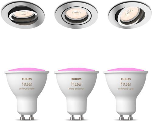 Philips Hue Donegal Set van 3 Inbouwspots (Chroom) - Rond - GU10 - Wit en Gekleurd Licht - Hue White and Color Ambiance