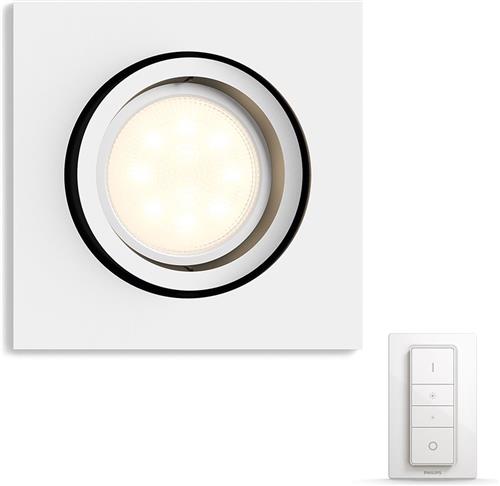 Philips Hue Milliskin recessed Inbouwspot basis - White Ambiance - GU10 - Wit - 6W - Vierkant - incl. Dimmr Switch