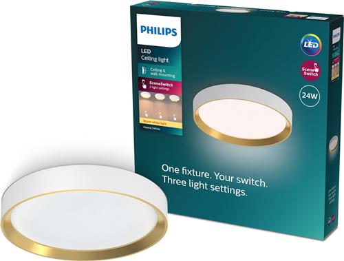 Philips Hanno plafondlamp - SceneSwitch lichttechnologie - 24W - Warmwit licht - Wit met goud design