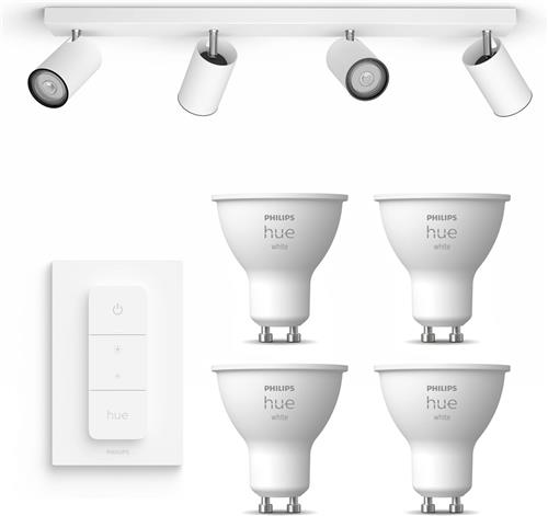 Philips Hue Kosipo Opbouwspot (Wit) - Warmwit Licht - Incl. Hue Dimmer Switch - Plafondspot met 4 Lichtpunten - GU10 - Hue White