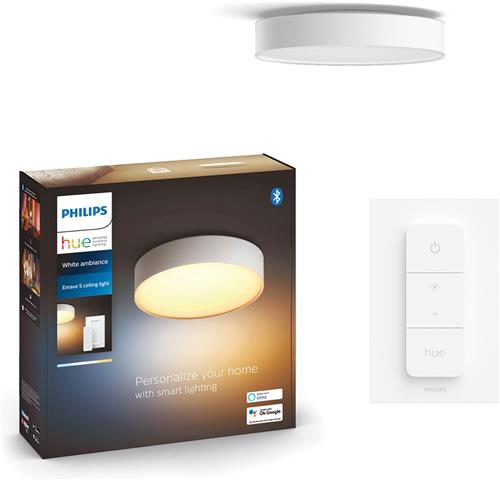 Philips Hue Enrave plafondlamp - warm tot koelwit licht - wit - 26cm - 1 dimmer switch tot koudwit