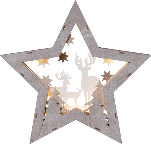 Star Trading LED-kerstdecoratie fauna vanStar Trading, tafeldecoratie ster van hout met verlichting, warm wit, werkt op batterijen, hoogte: 32 cm