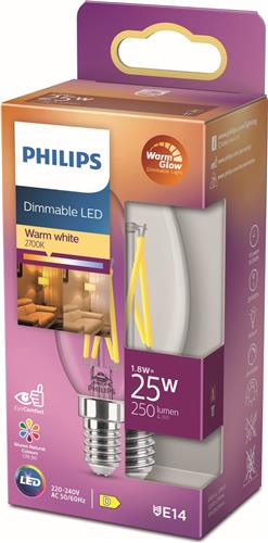 Philips LED Kaars Transparant - 25 W - E14 - Dimbaar warmwit licht