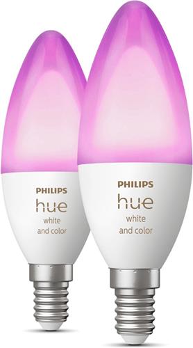 Philips Hue Kaarslamp Lichtbron E14 Duopack - White and Color Ambiance - 5,2W - Bluetooth - 2 Stuks