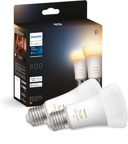 Philips Hue Slimme Lichtbron E27 Duopack - warm tot koelwit licht - 8,5W - Bluetooth - 2 Stuks