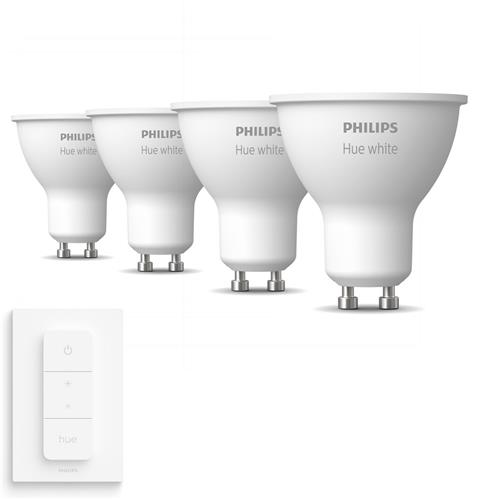 Philips Hue Uitbreidingspakket - GU10 - met 4 Spotjes - Warmwit Licht - Incl. 1 Hue Dimmer Switch - Hue White