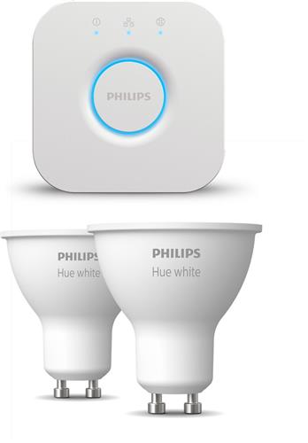 Philips Hue Starterspakket - GU10 - met 4 Spotjes - Warmwit Licht - Incl. 1 Hue Bridge - Hue White